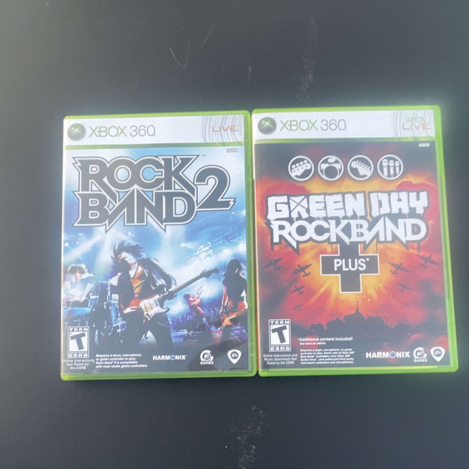 Harmonix Xbox 360 Game Lot - Rock Band 2, Green Day Rock Band Plus w/ Cases