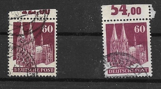 2 x Alibes Bi-Zone MiNr 93 Type III stamped from the upper edge