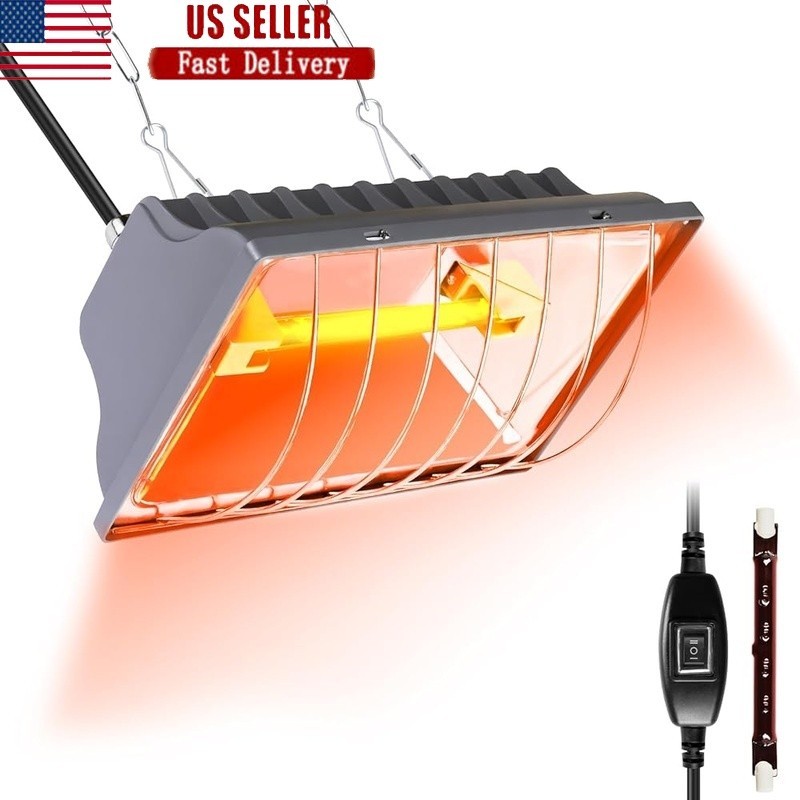 250W Chicken Coop Heater Infrared Brooder Lamp Dual Mode 360° Heating Winter New