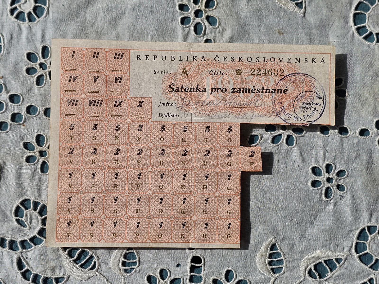 retro old coupons - Republika Československa - Šatenka pro zamestnané (1953) #96