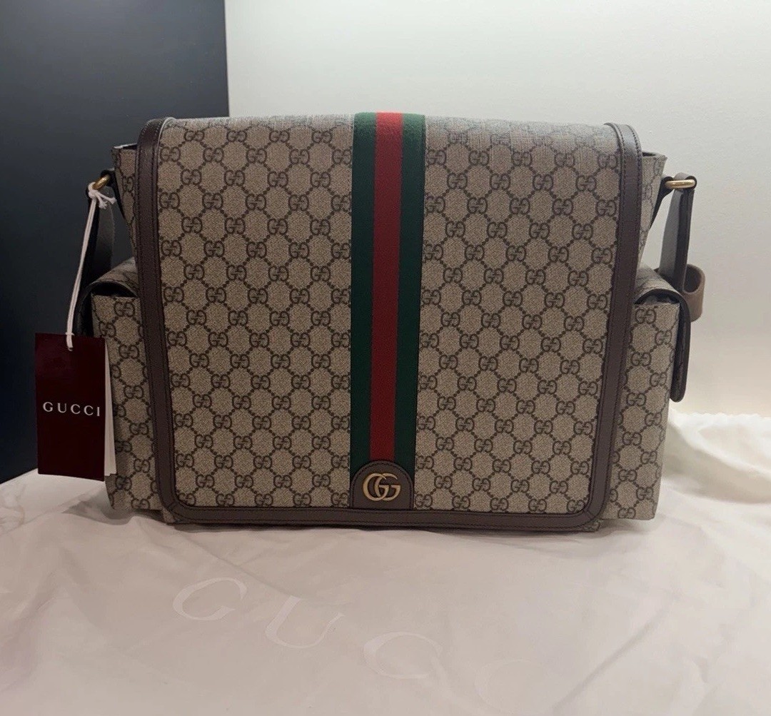 Gucci GG Supreme Large Beige Canvas Diaper Bag with Changing Pad