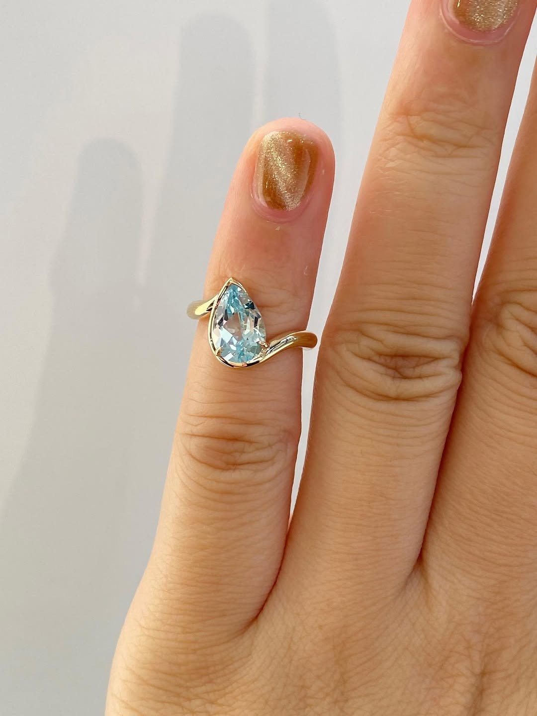 2.00 Ct Pear Cut Natural Aquamarine Diamond Wedding Ring 14K Solid Yellow Gold