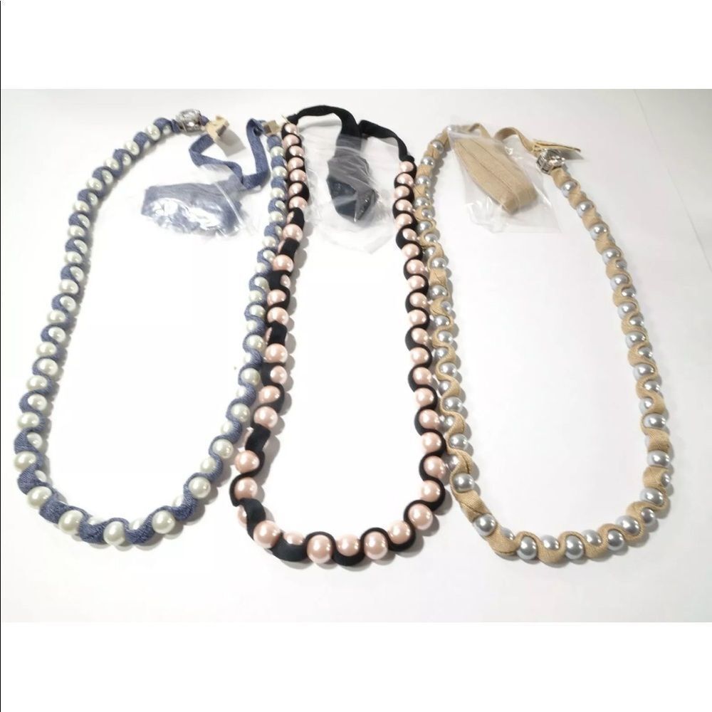 Lee Angel Pearl & Ribbon Cystal Stone Necklace