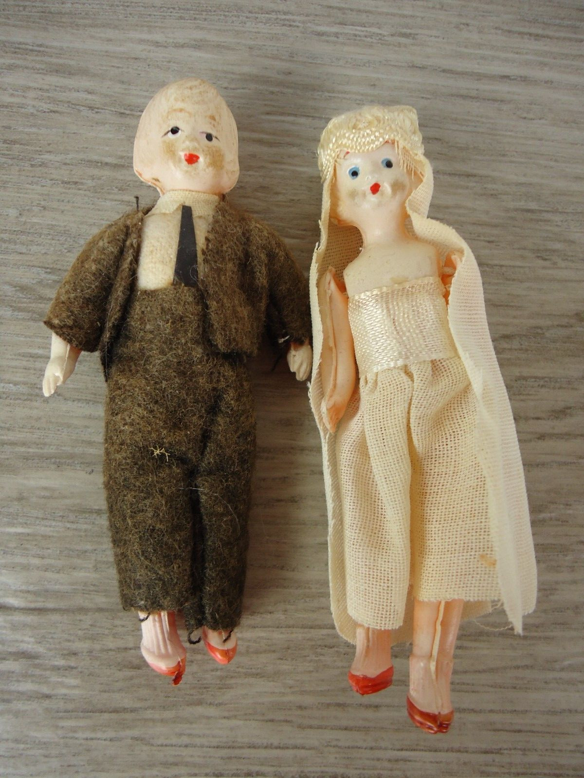 VTG Wedding Cake Topper Dolls Bride Groom Plastic Blonde Figures Made In Japan