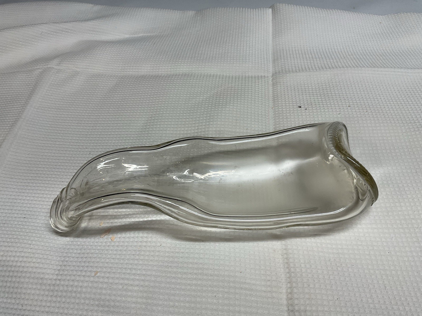 Slumped Beer Bottle Clear Colored- Style Goose Neck