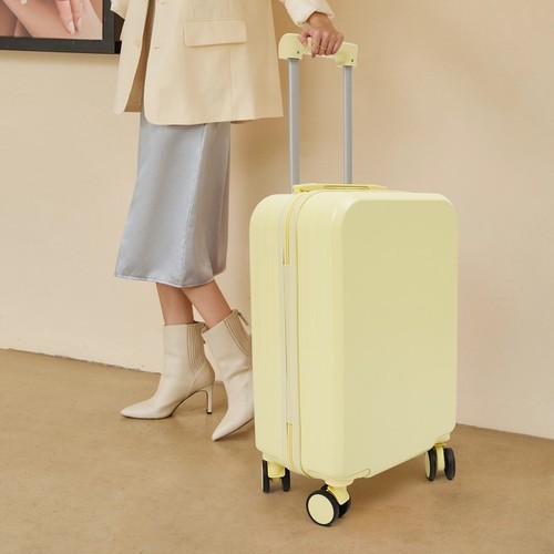 20" Travel Luggage Suitcase Yellow Carry On Luggage, Suitcase with Cup Holder