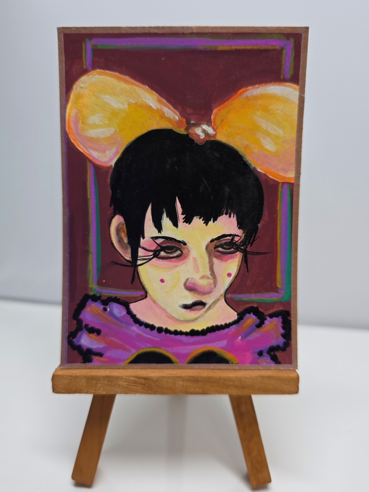Original ACEO Portrait Painting Surreal Character OOAK Expressive Mini Art Card