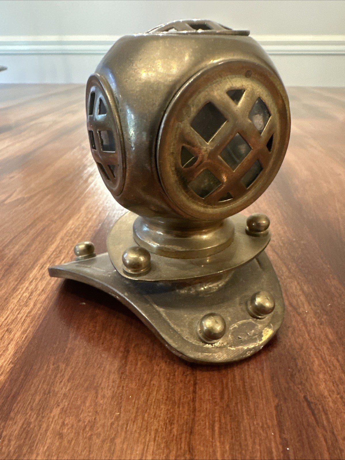 Vintage Miniature Brass Deep Sea Diving Helmet 3.25” Tall Nautical Theme