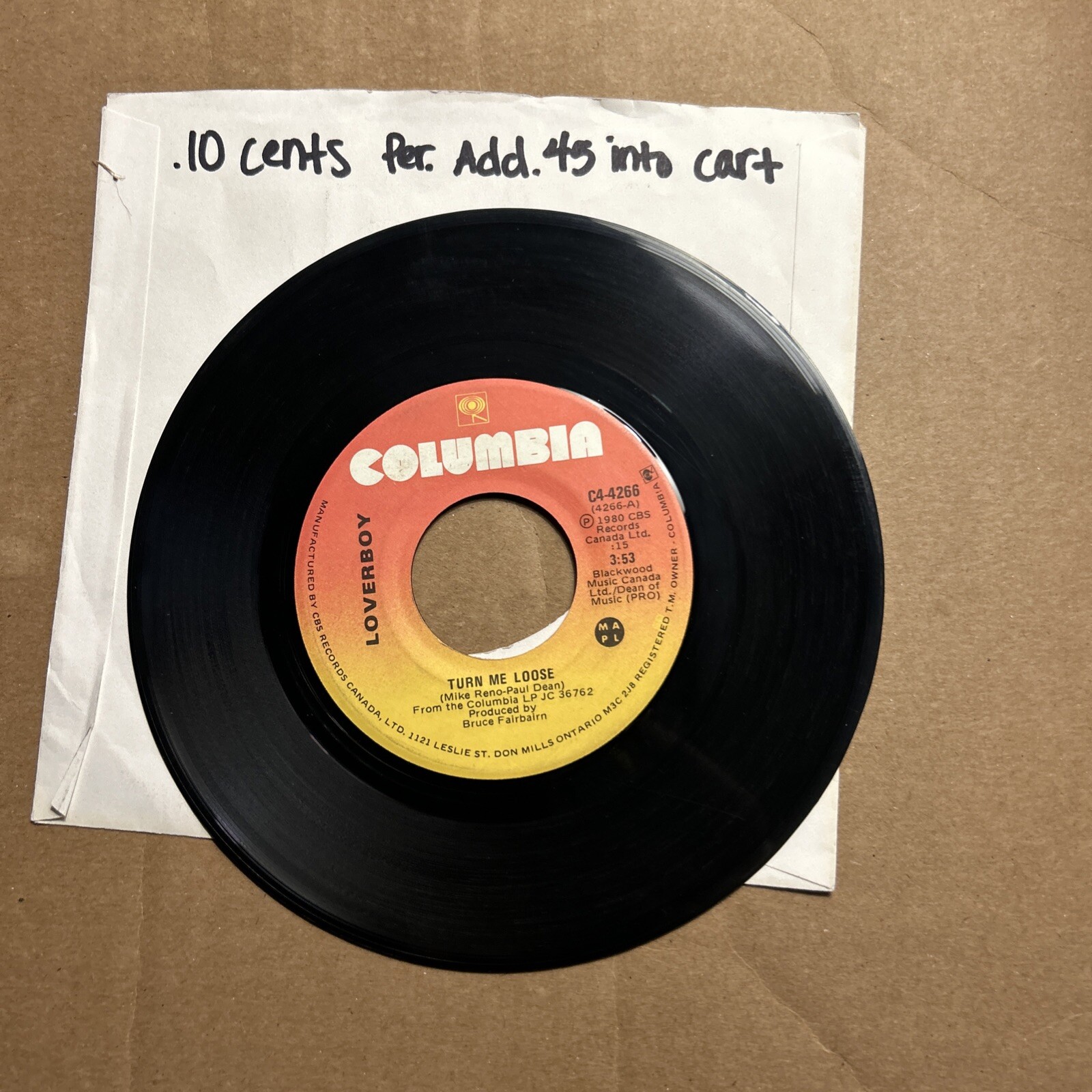 LoverBoy Turn Me Loose/Prissy Prissy 1980 Columbia Records 45 Lover Boy