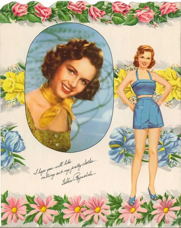 VINTAGE UNCUT 1953 DEBBIE REYNOLDS PAPER DOLLS-RARE DELL SET #1 TOP REPRODUCTION