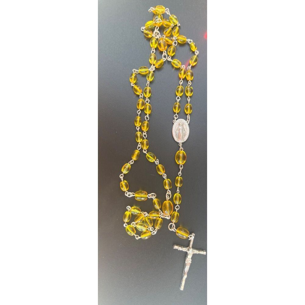 Handmade Rosary From Repurposed Czech Mardi Gras Yellow Glass Beads 1950s