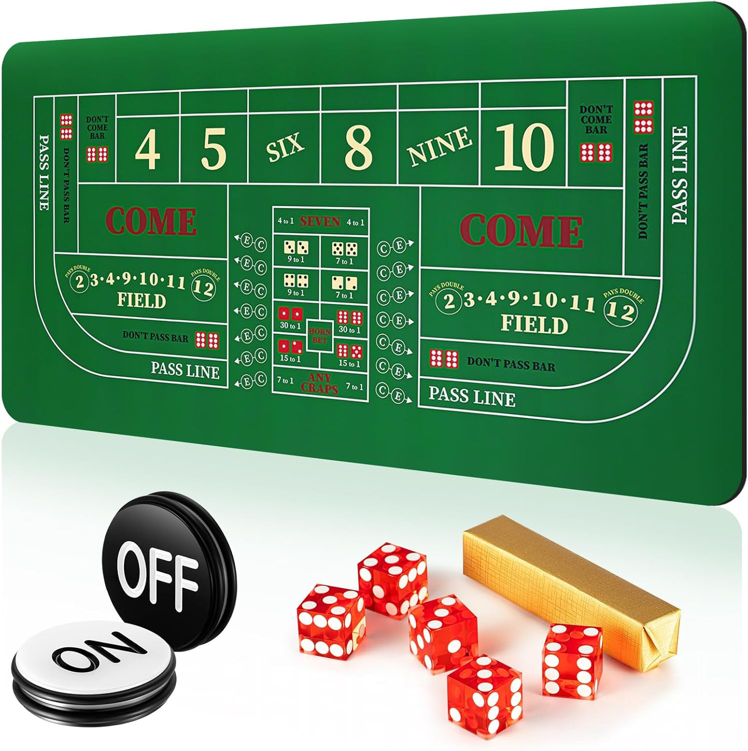 Craps Tabletop Game Set, Includes 35"X70" Rubber Craps Tabletop Layout Mat, Casi