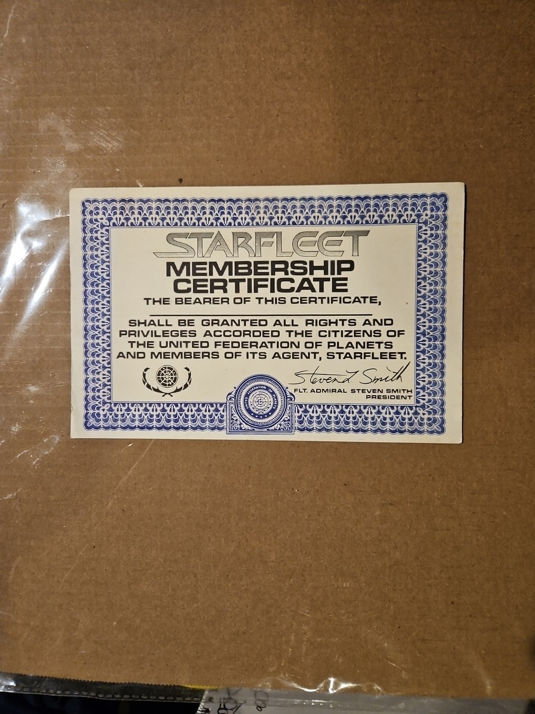Starfleet Membership Certificate