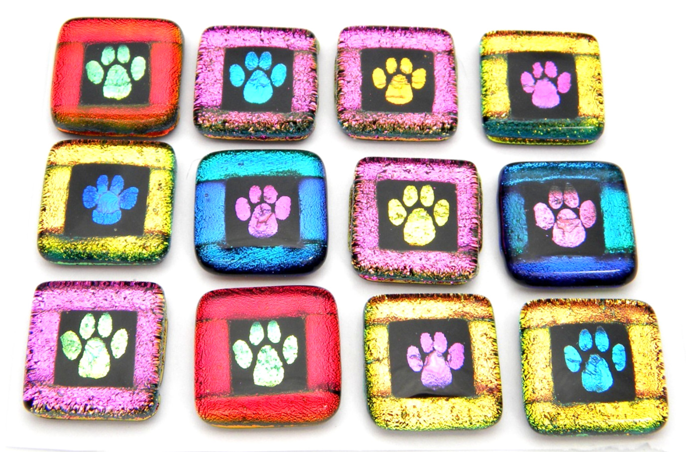 PAWPRINT Lot 12 pcs MULTI COLOR DICHROIC FUSED GLASS pendant (Y6) CAB HAND MADE