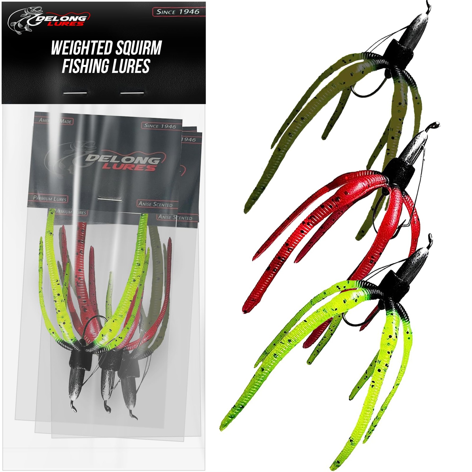Delong Lures - The Squirm Fishing - Ultimate Bass Large, Variety 3 Pack 