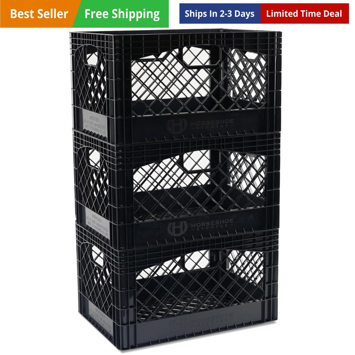 Stackable Milk Crates, 3 Pack, Kitchen Work Commercial Garage Totes, 24 Quart...