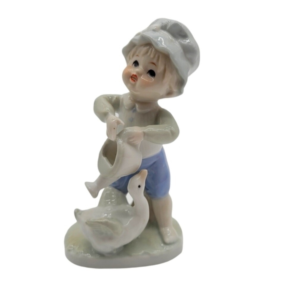 Vintage Porcelain Boy With Goose and Watering Can Figurine