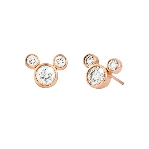Disney Rose Gold Mickey Mouse Earrings Swarovski Crystal Pre-Owned