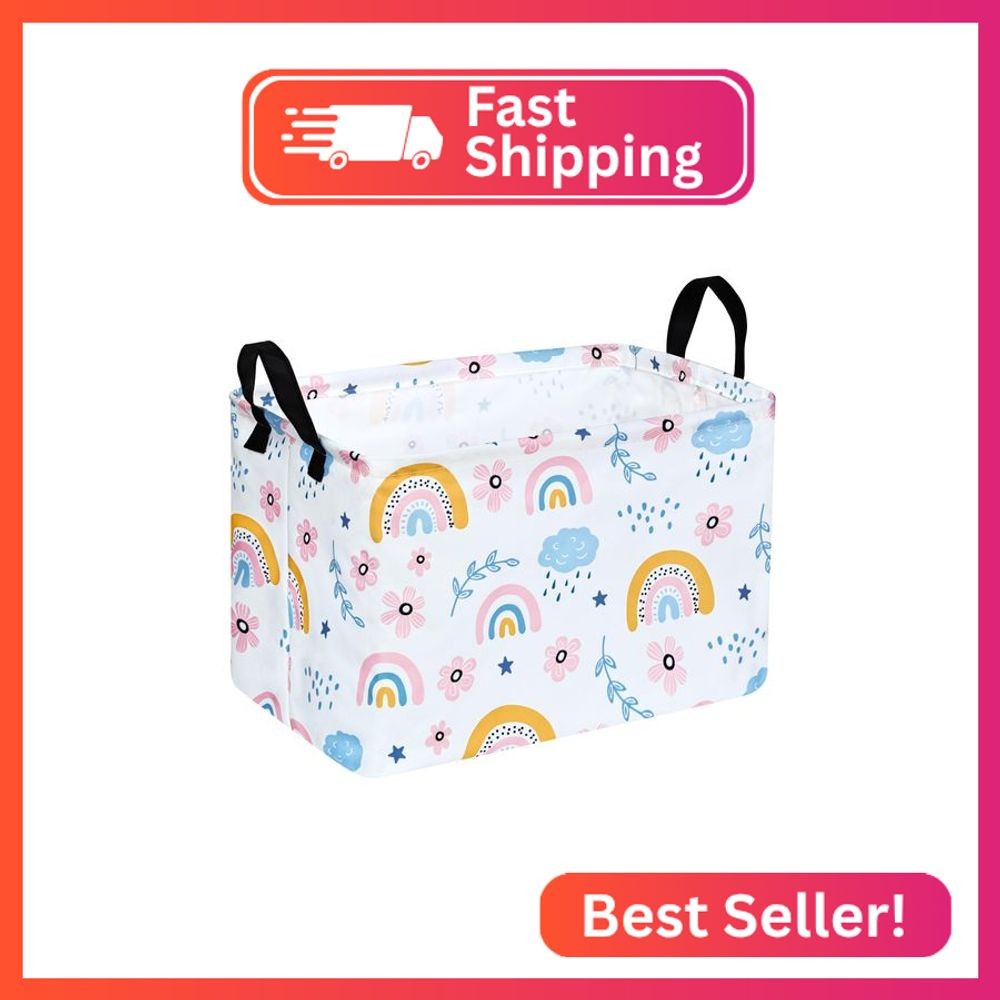VAIVUSTO Rec Rainbow Print Box Hamper Storage Basket Collapsible Organizer Bin G