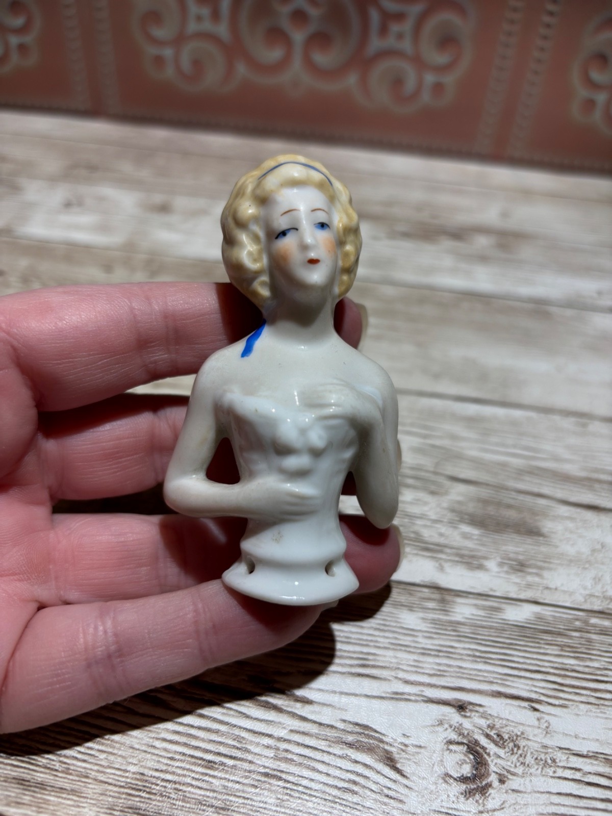 German porcelain half doll for making a pin cushion.