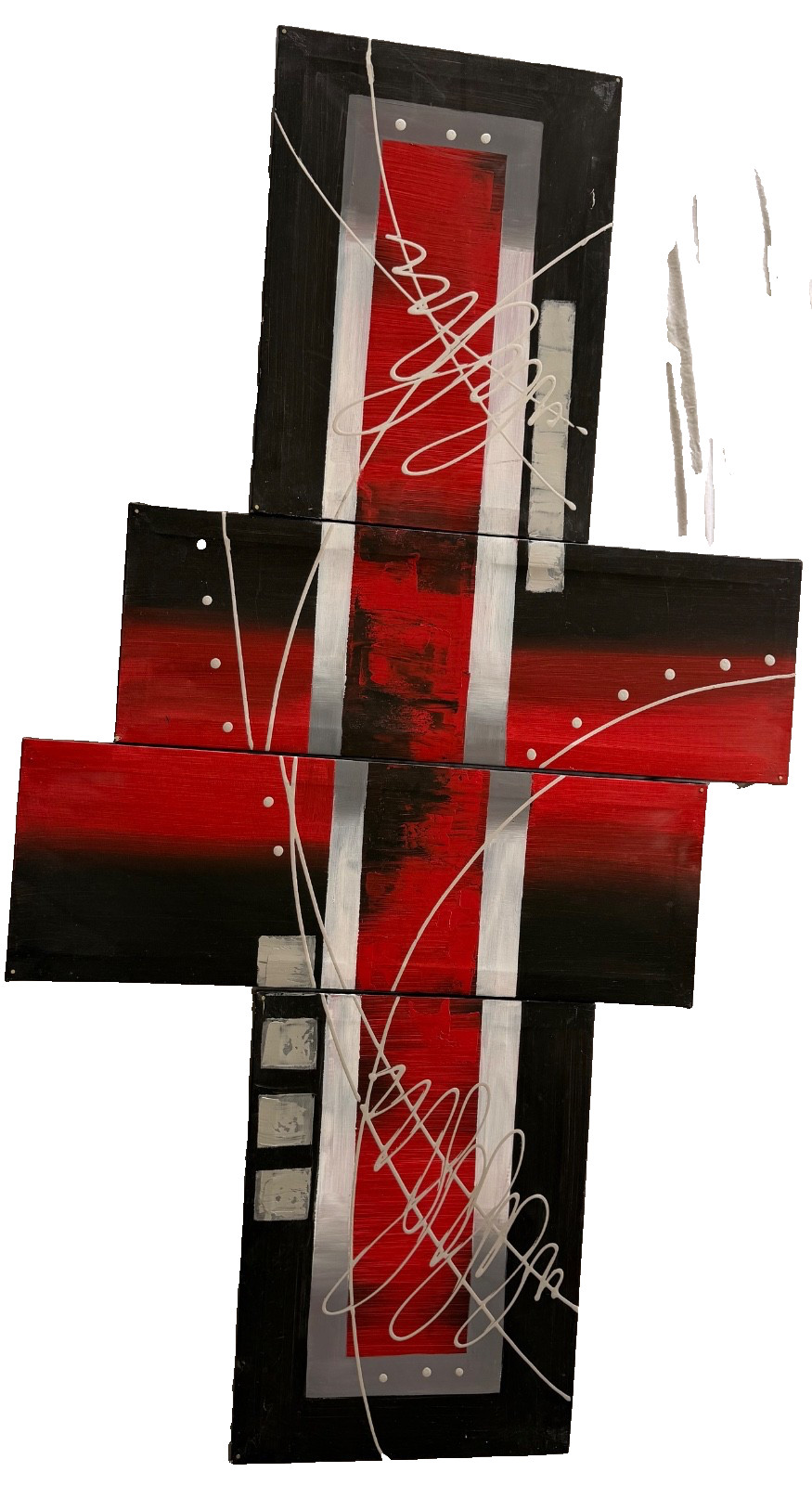 Wieco Art Red Silver Modern Stretched and Framed 100% Hand-painted Contemporary