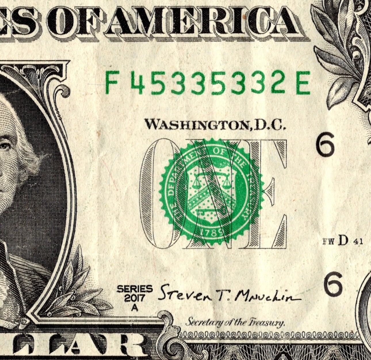 Mini Repeater Fancy Serial Number One Dollar Bill F45335332E