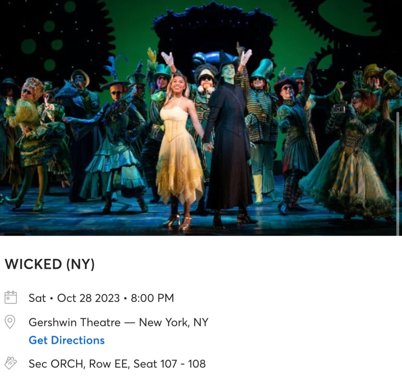 Two Orchestra level tickets to Wicked on Broadway