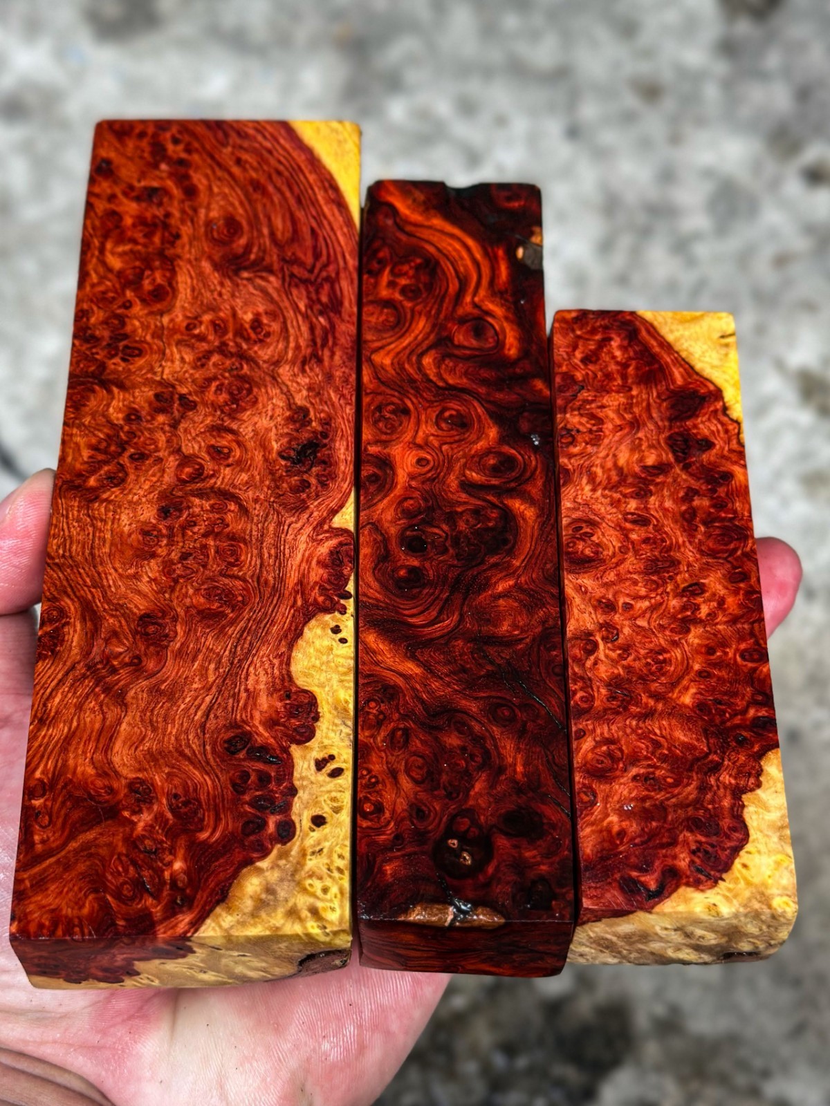 3PIECES!! Amboyna Burl ,Exotic Wood, Lumber,  Knife Timber Handle Lumber #2887