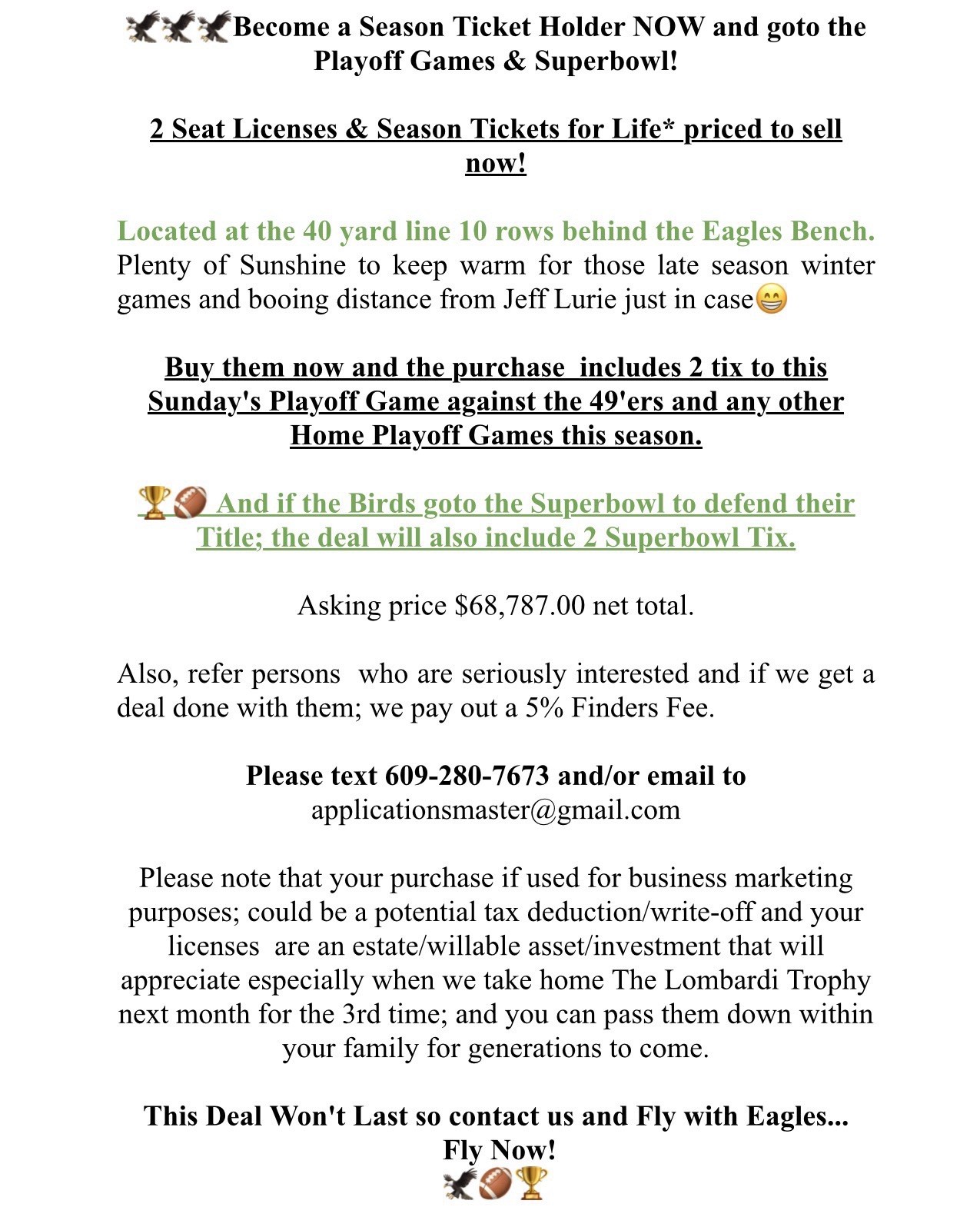 Philadelphia Eagles Season Tickets 40 Yard Line Row 10 Lincoln Financial Field