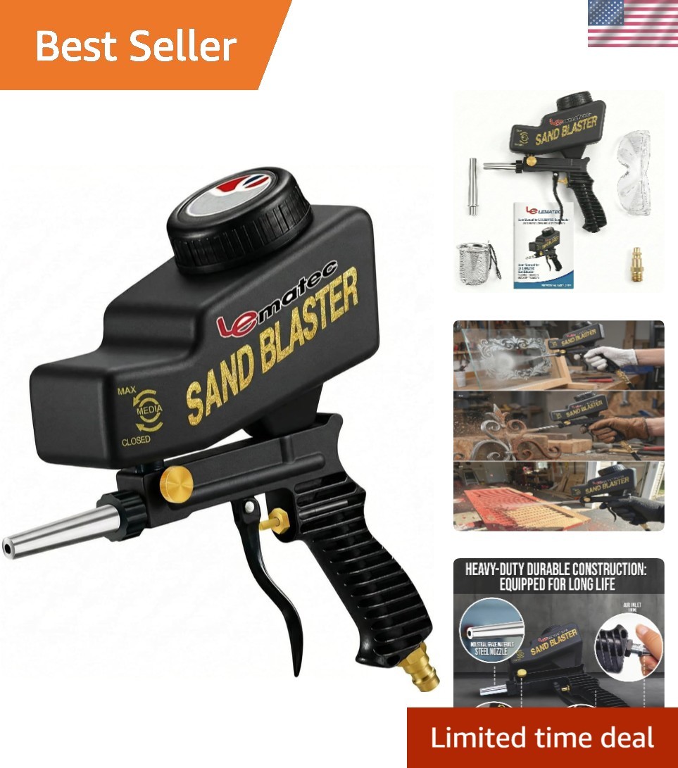 Portab Sand Blaster Gun Kit | Gravity Feed Air Tool for Rust Removal, Glass E...