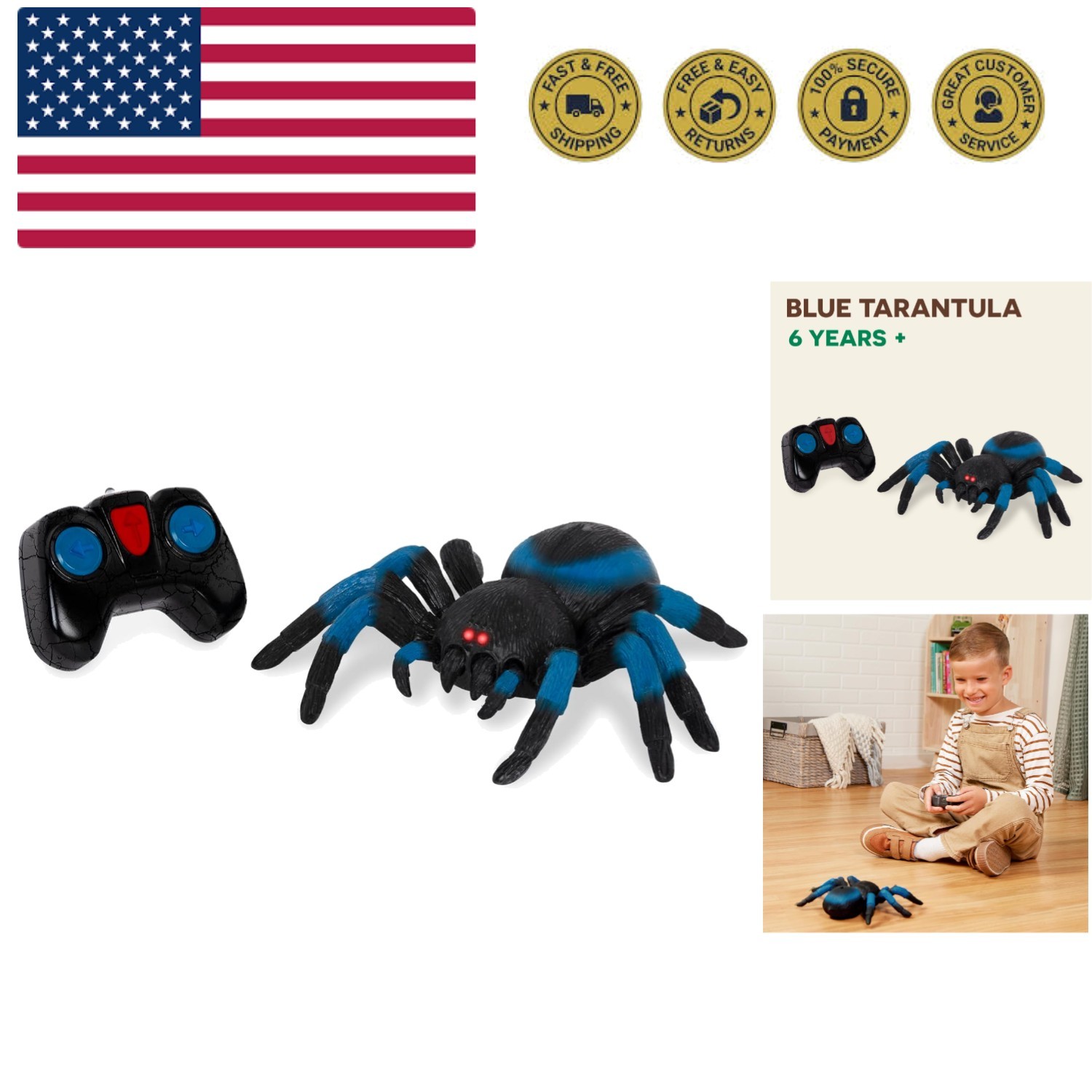 Remote Control Tarantula for Kids with LED Eyes – Realistic Spider Toy with M...