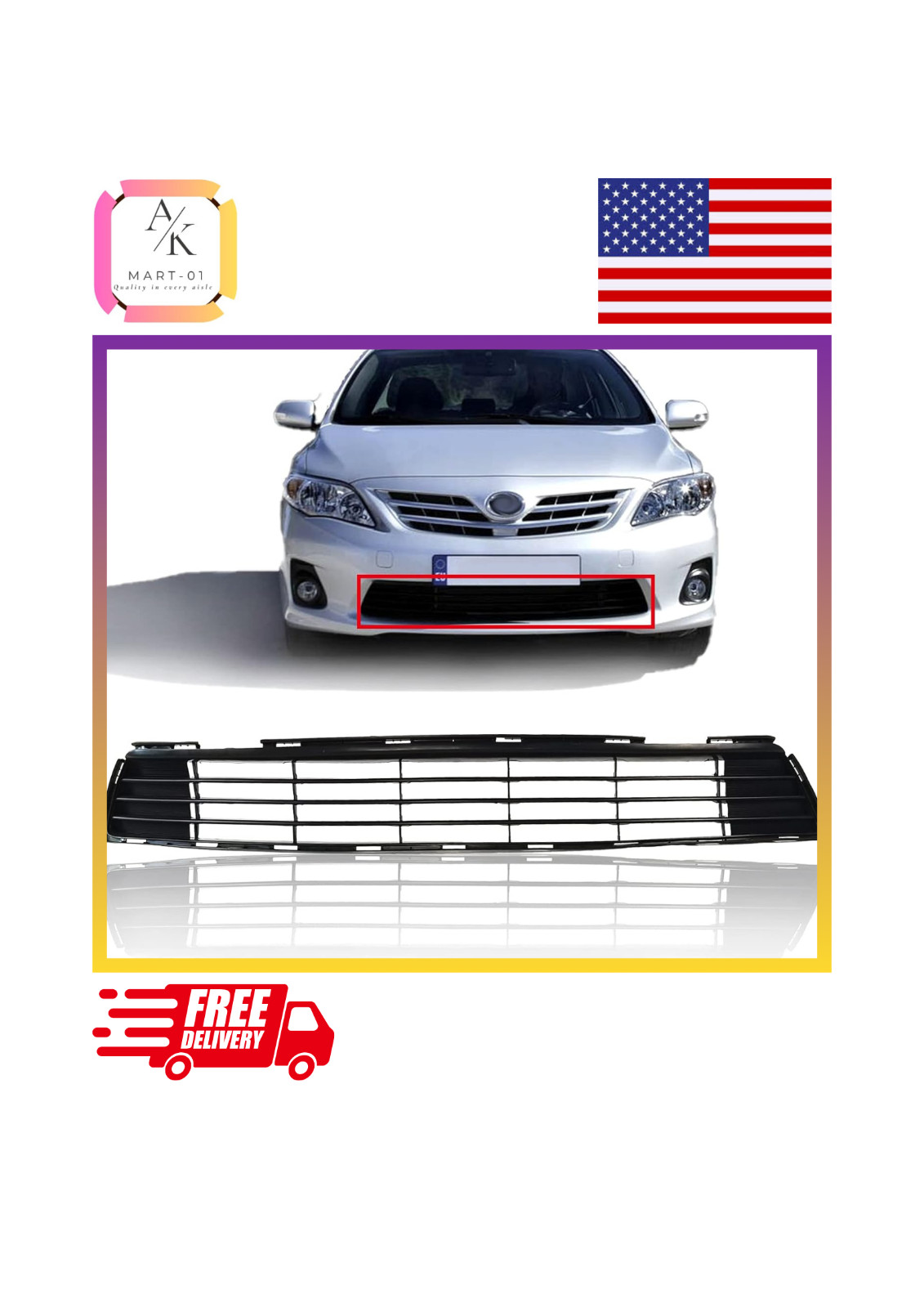 Bewild Front Bumper Lower Grille Fit For 2011-2013 Toyota Corolla Black Bumper