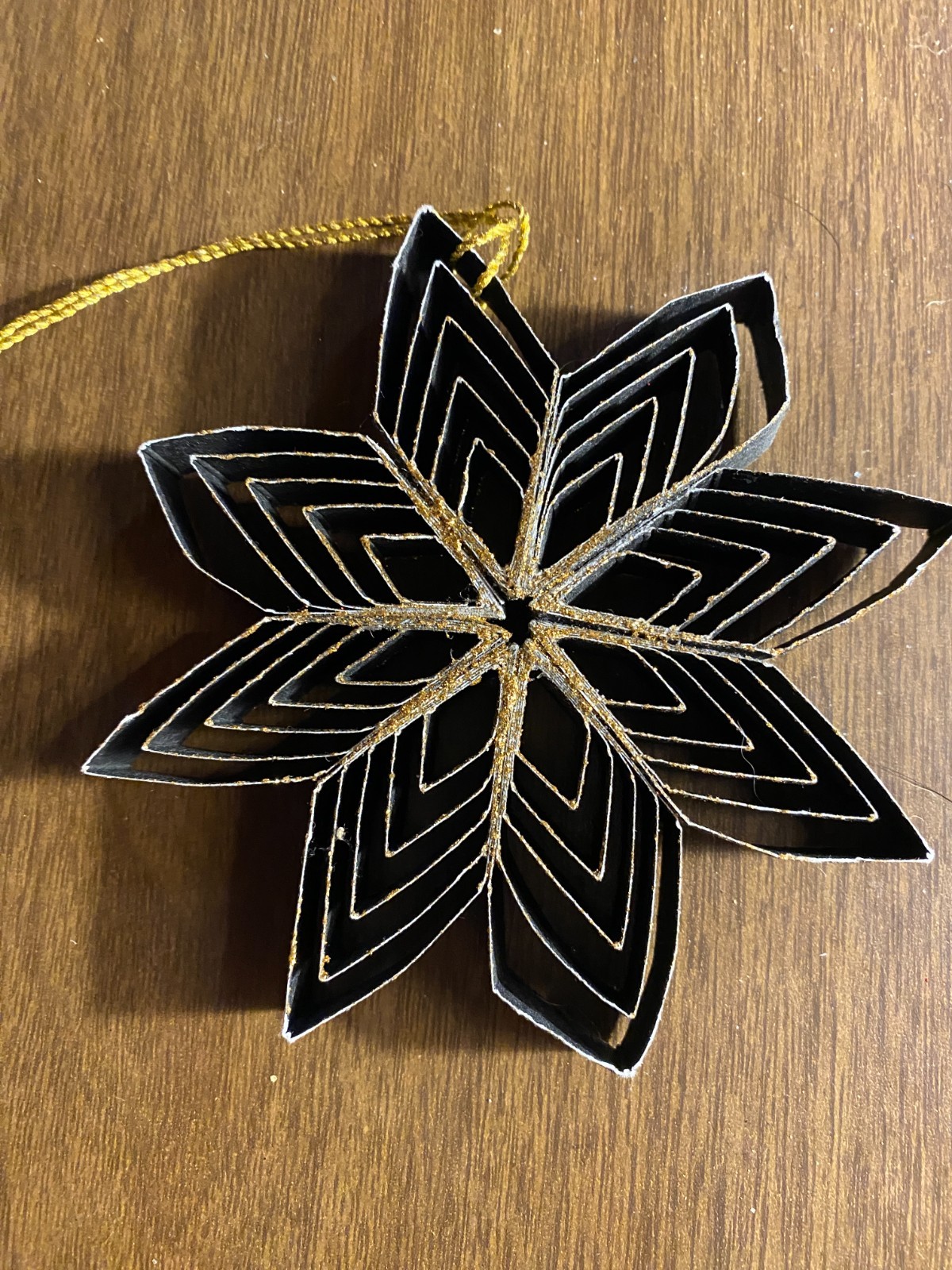 Cardboard Black Gold Glitter Star Christmas Ornament 4.5"