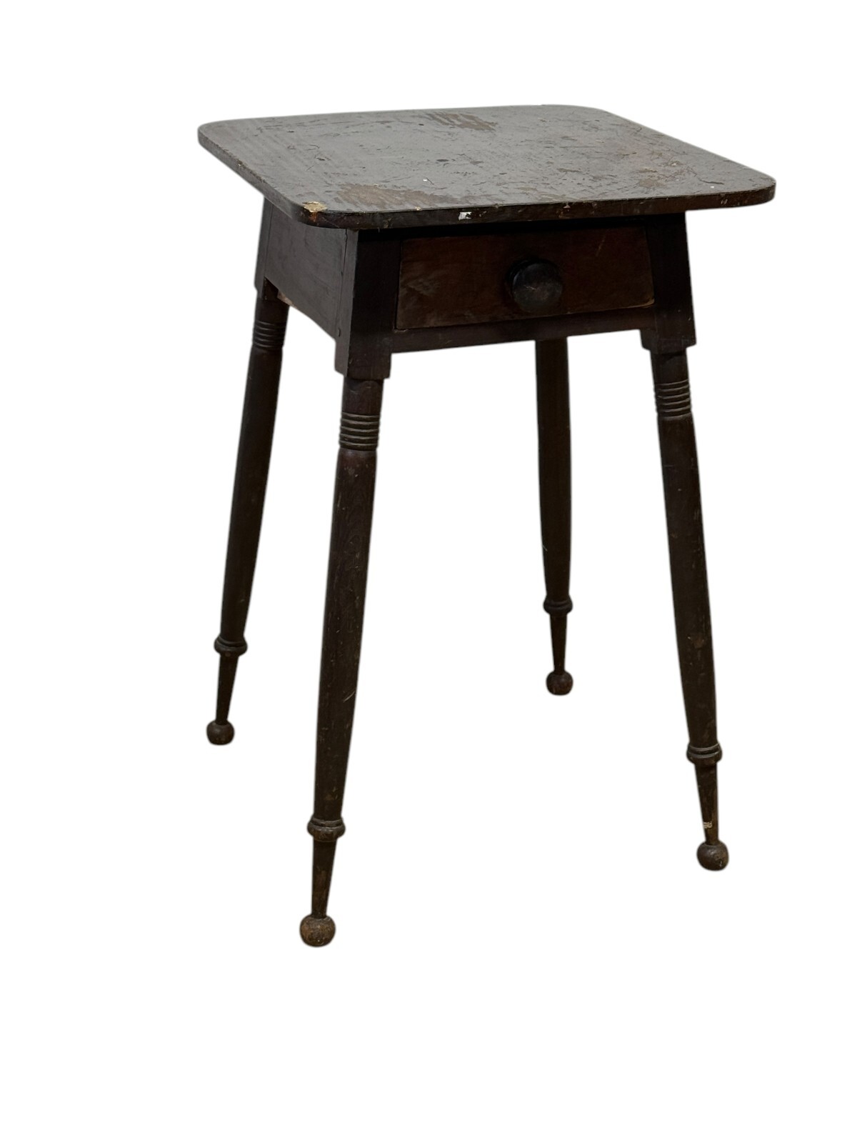 antique splayed leg 1 drawer stand table 1830s old paint Surface  Yellow Pine