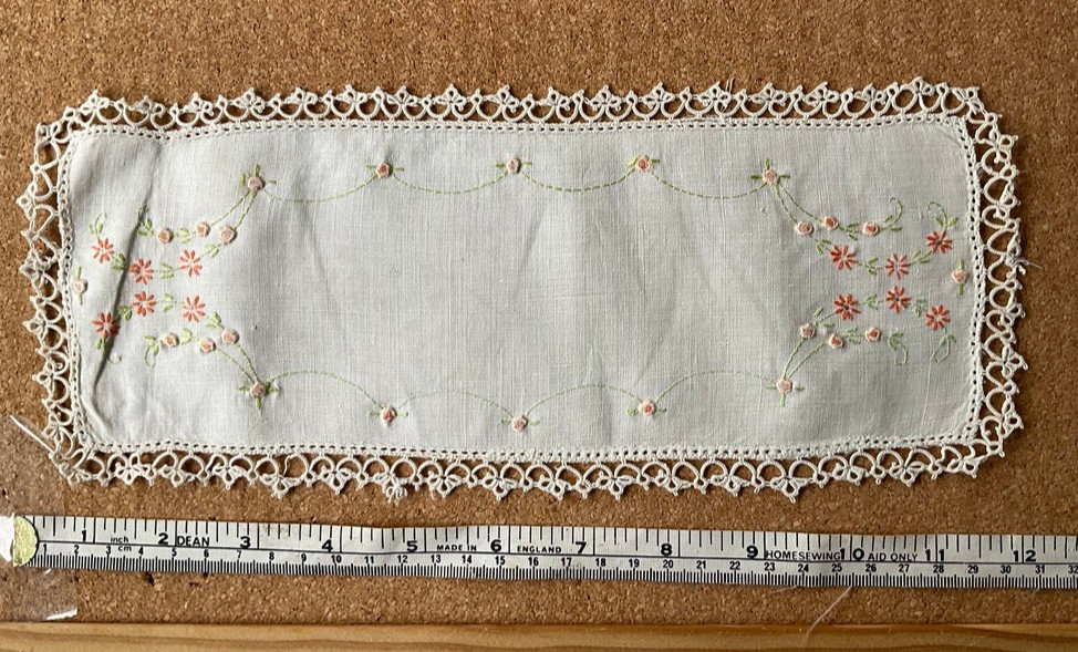 Vintage Handmade Embroidered Doily cottage core 30 x 12 cm