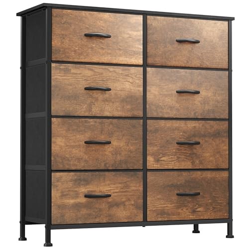  Fabric Dresser for Bedroom, Tall Storage Tower with 8 A-rustic Brown 8-Drawer