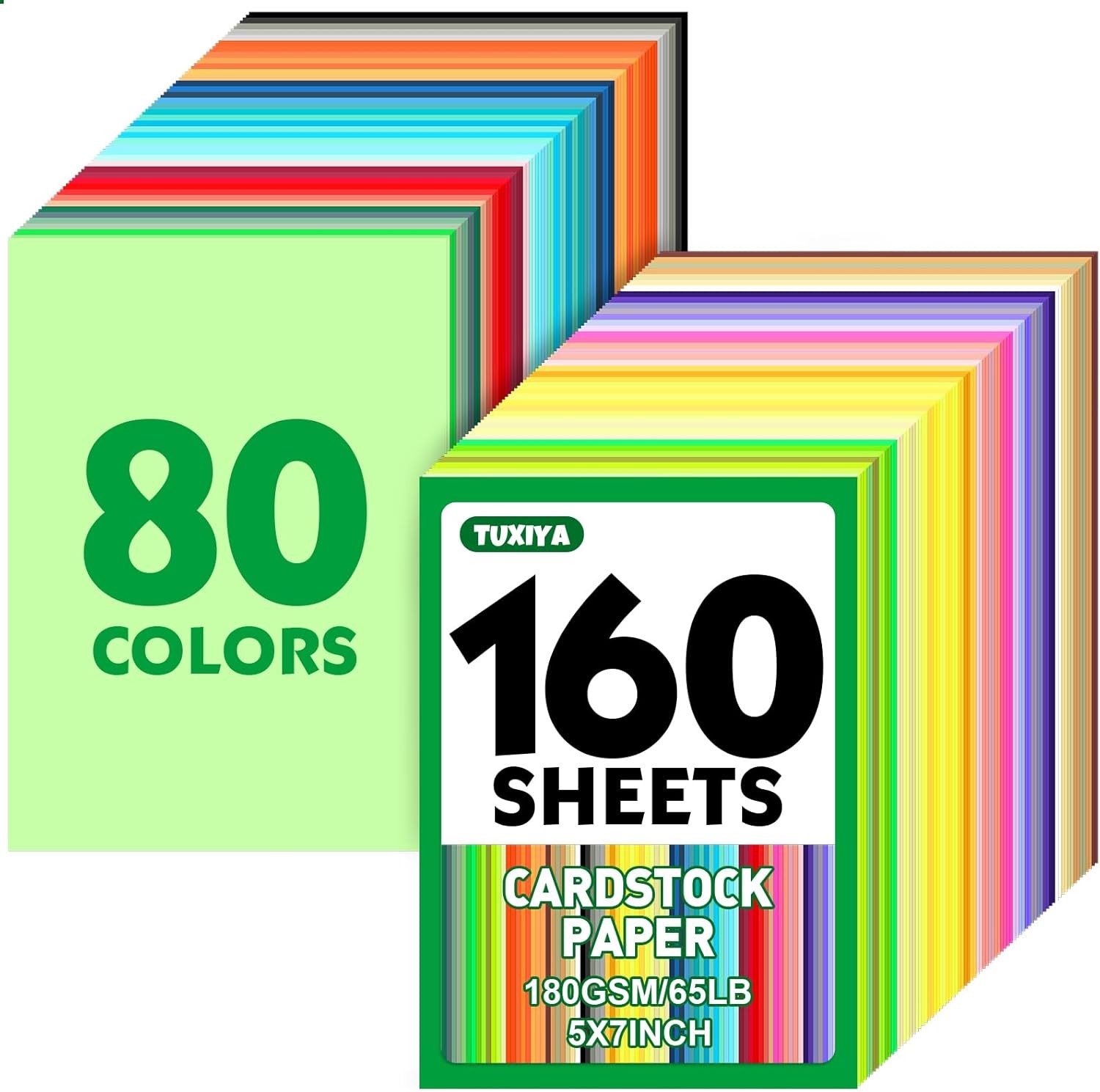 160 Sheets 5" X 7" Colored Cardstock, 80 Assorted Colors 180 GSM/65 LB Construct