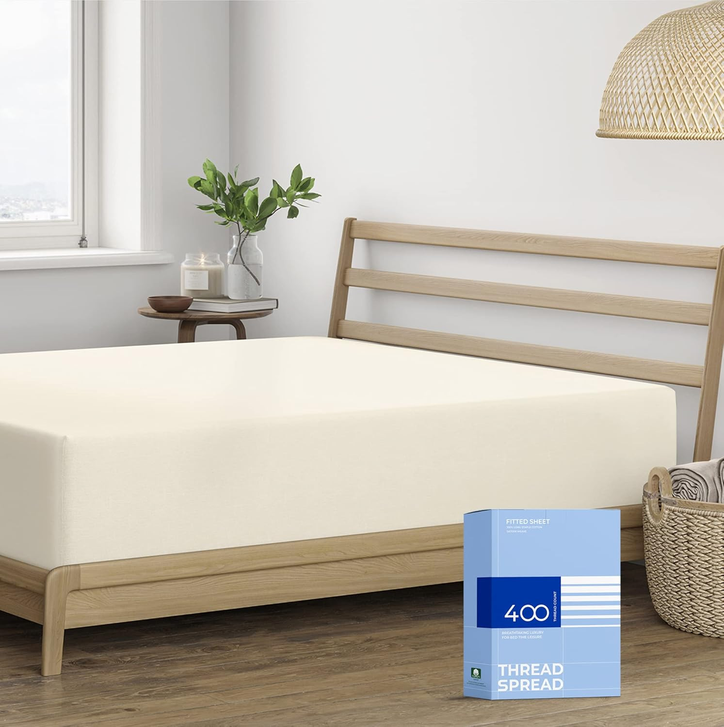 THREAD SPREAD 100% Egyptian Cotton Fitted Sheet Queen Size - 400 Thread Count Qu