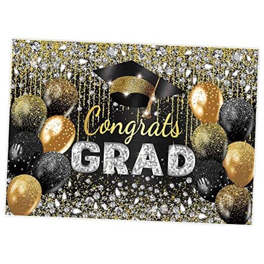 82" x 59" Black and Gold Graduation Backdrop for Photography Master Congrats 