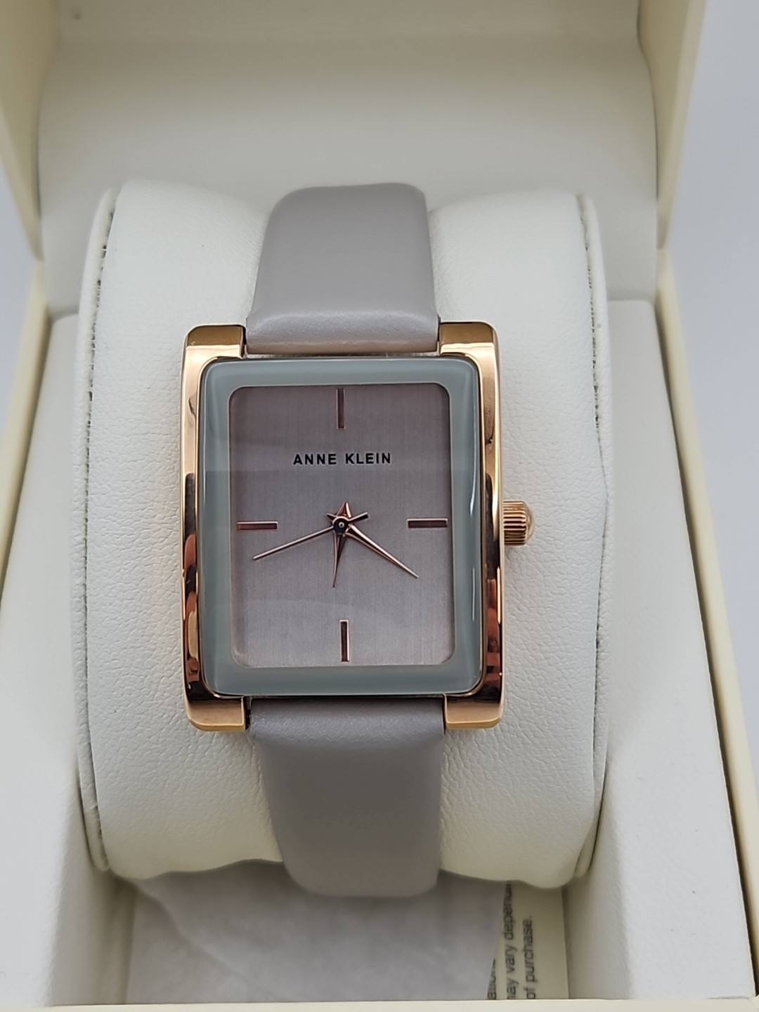 Women’s Wrist Watch Anne Klein Gray Leather Strap 100ft Water Resistant AK2706G