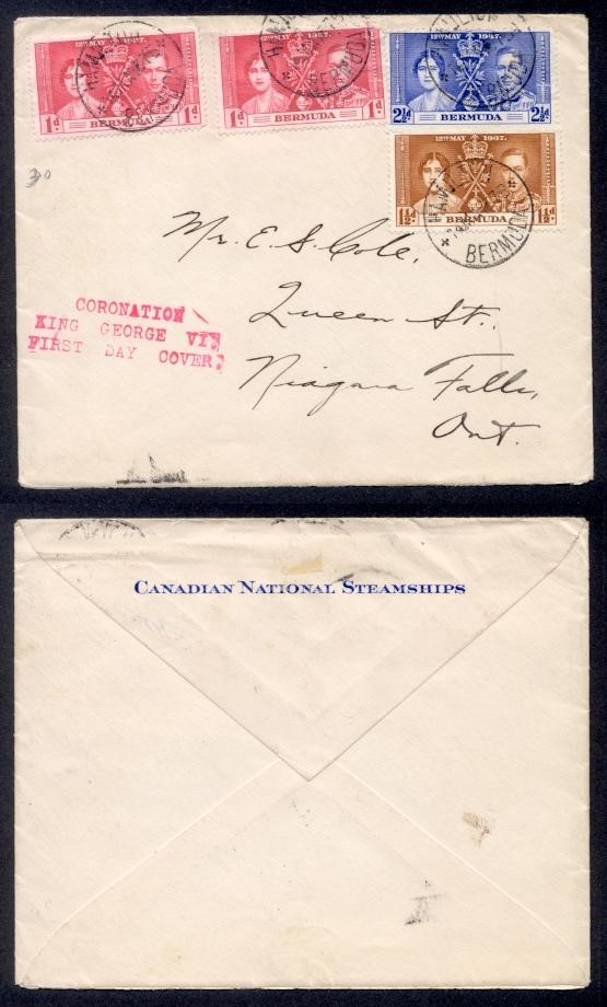 BERMUDA CNR STEAMSHIPS CORONATION FDC TO CANADA