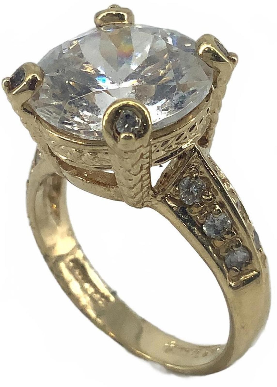 Vintage Goldtone Cubic Zirconia Art Deco Style Ring Round Cut Size 7 Boho