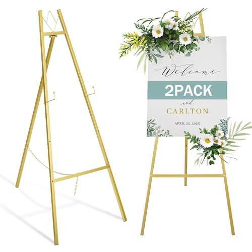  2 Pack Gold Easel Stand for Wedding Signs – No Assembly Needed, Gold-2Pack