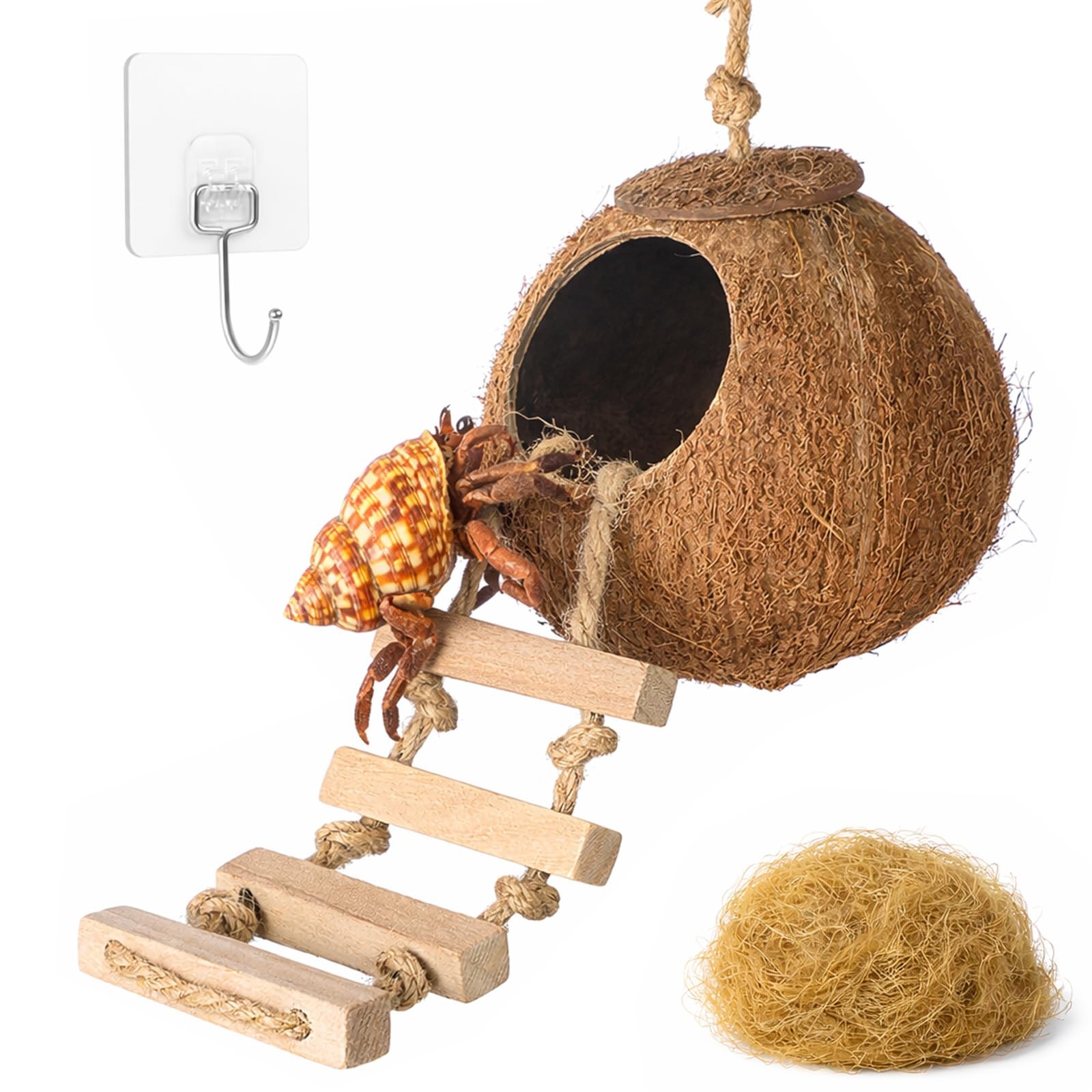 Gecko Tank Accessories Hermit Crab Toys Coconut Shell Husk Hut Climbing