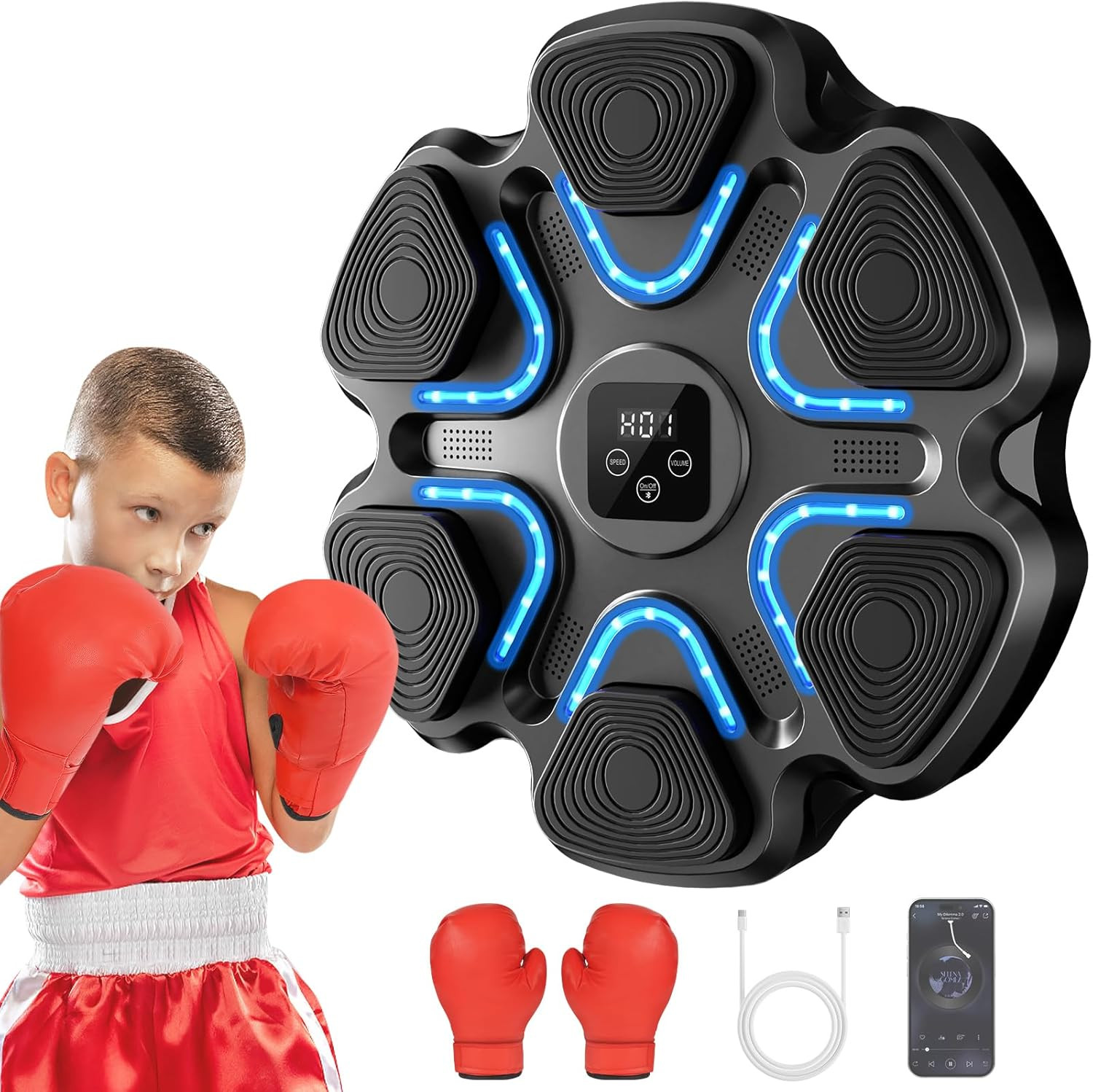 Music Boxing Machine for Kids and Adults, Wall Mounted Bluetooth Punching Traine