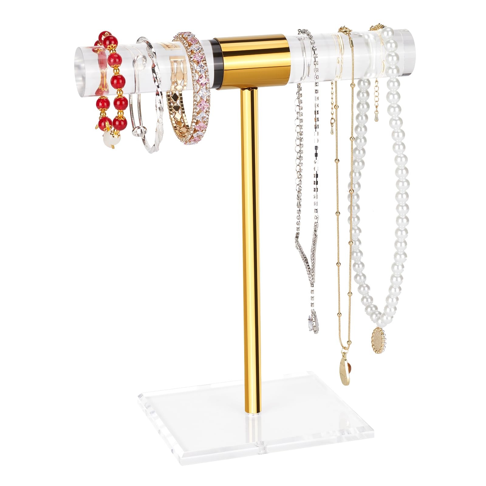 Necklace Holder Bracelet Holder, Gold Acrylic Jewelry Display Stand Crystal T...