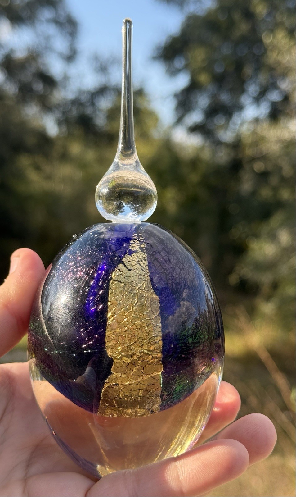 Vtg art glass Crackled Multi Color dichotic metallic perfume bottle Iridescent