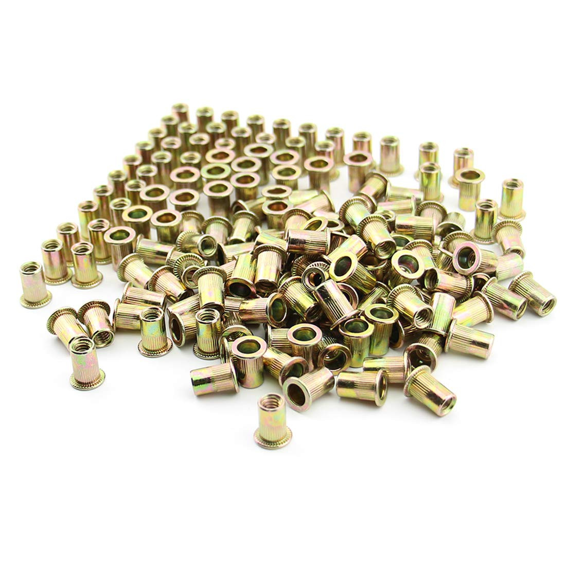 100Pcs 1/4"-20 UNC Rivet Nuts, Carbon Steel Zinc Plated Flat Head Knurled Body T