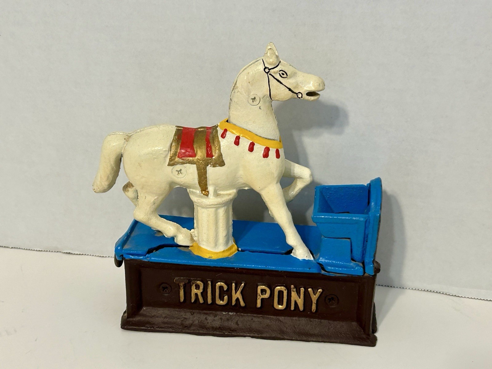 Vintage Cast Iron Trick Pony Coin Bank - Works