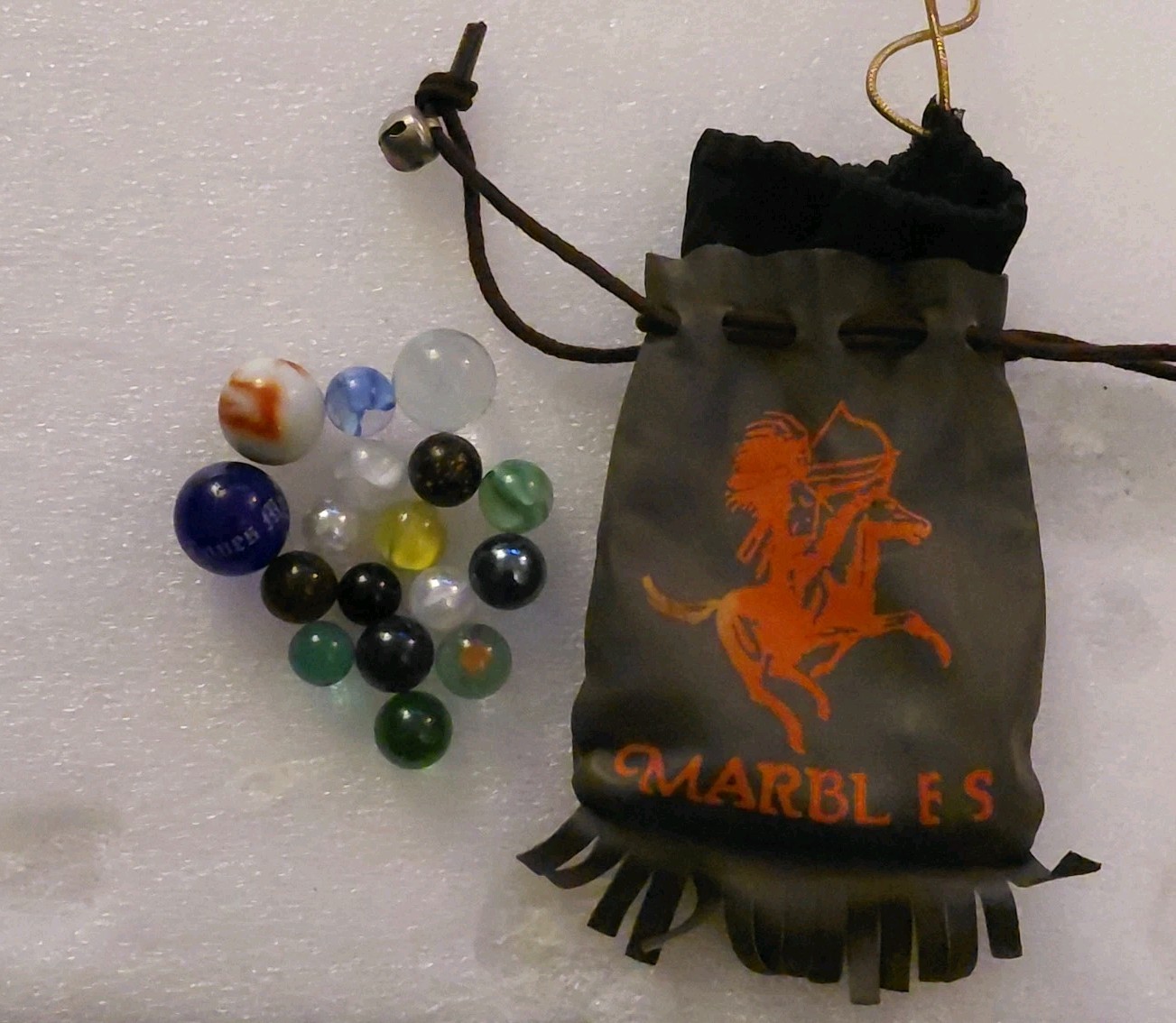 Vintage Collectible Marbles and Leather Native American Pouch Bag